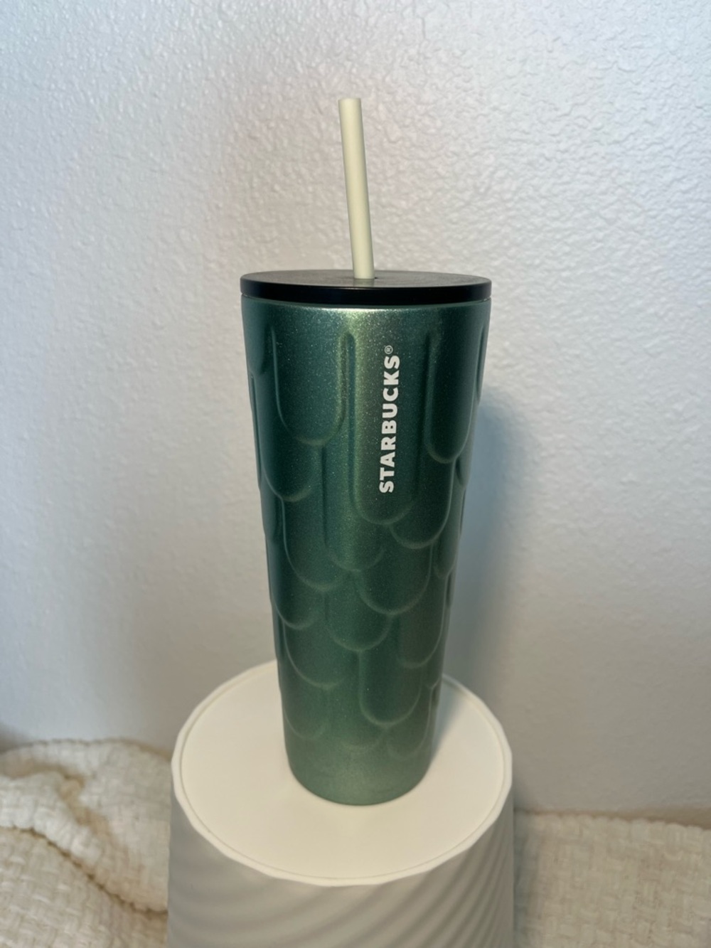 Starbucks Metallic Forest Green Tumbler with Straw